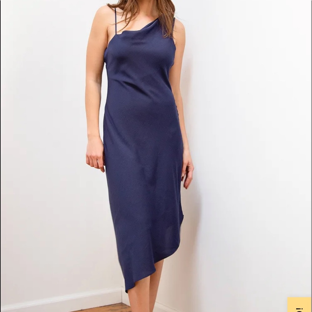 Lulus Asymmetrical MIDI Dress Navy Blue XS One shoulder dress NWT
